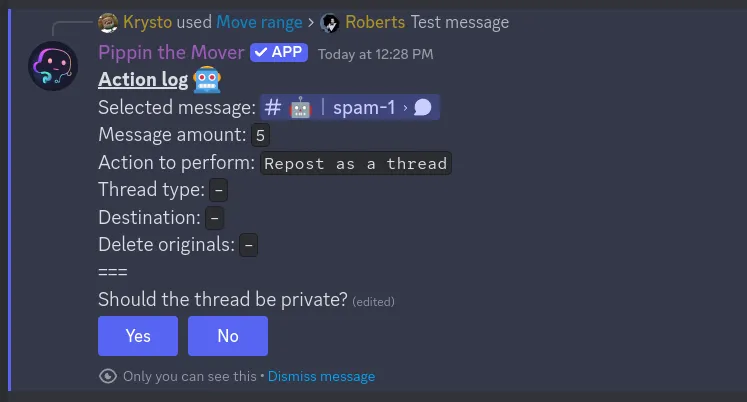 step 1 for moving messages into a private thread