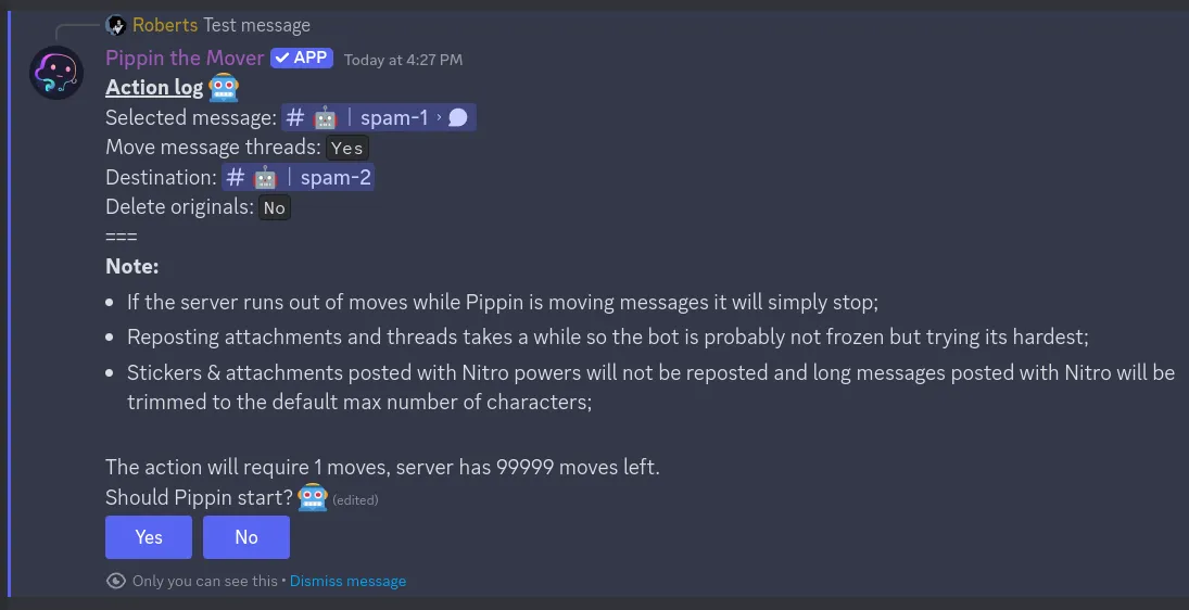step 1 for moving a message confirmation