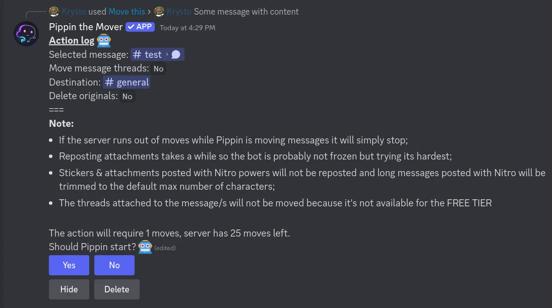 step 1 for moving a message confirmation for free tier