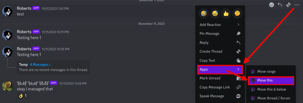 step 1 for moving a message