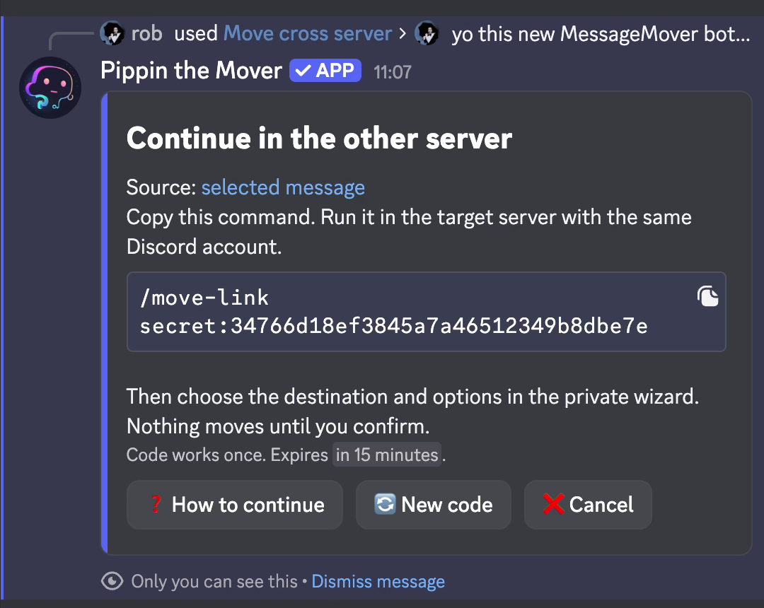 Continue in the other server, with the /move-link command to copy